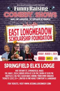 Flyer for East Longmeadow Scholarship Foundation Comedy Night Fundraiser
