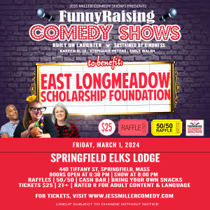 Flyer of East Longmeadow Scholarship Foundation Comedy Night Fundraiser